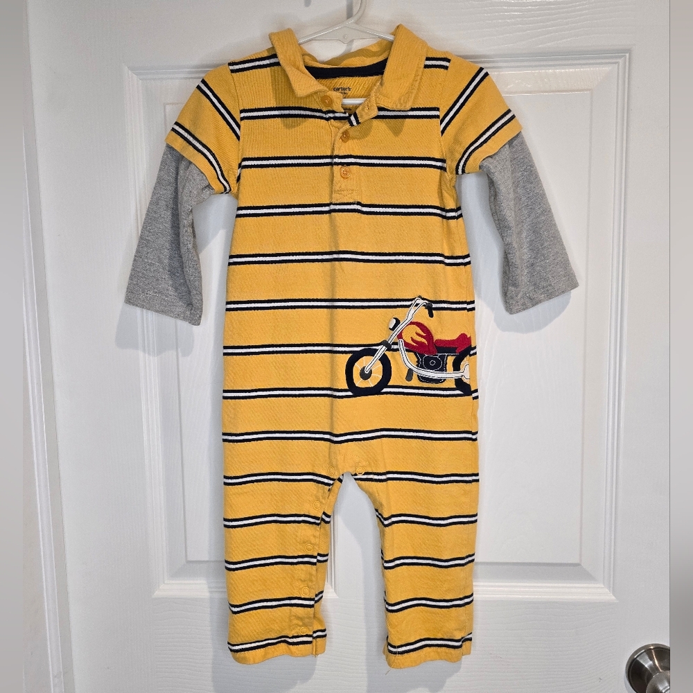 Carters Striped 24 months long sleeve polo One Piece with motorcycle applique